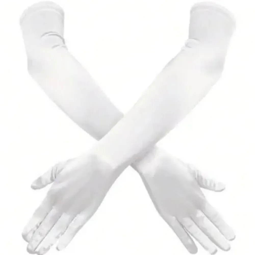 Elegant White Satiny Full Length Opera Gloves